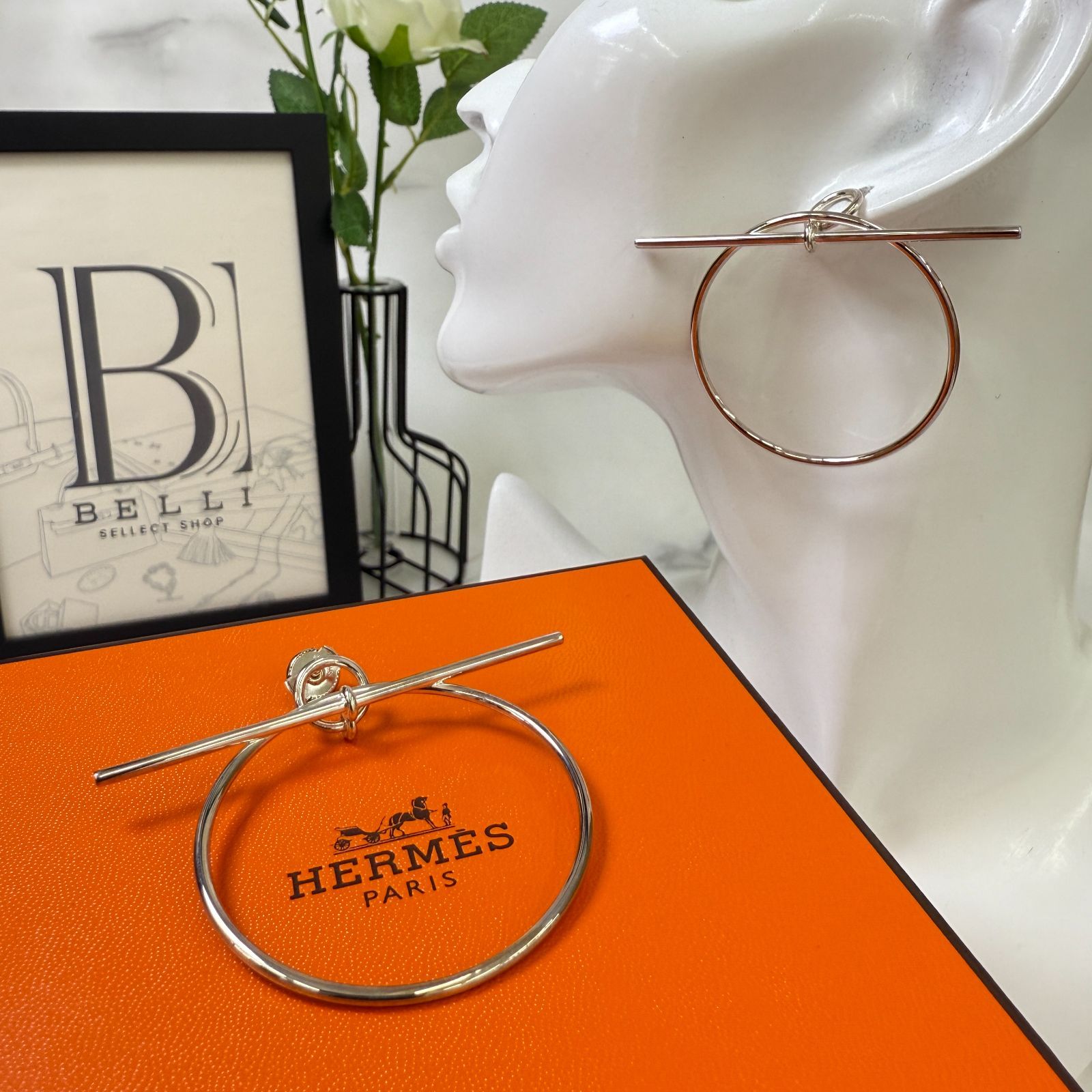鑑定済み【 美品 】 エルメス 《 ループ 》 MM シルバー925 ピアス 