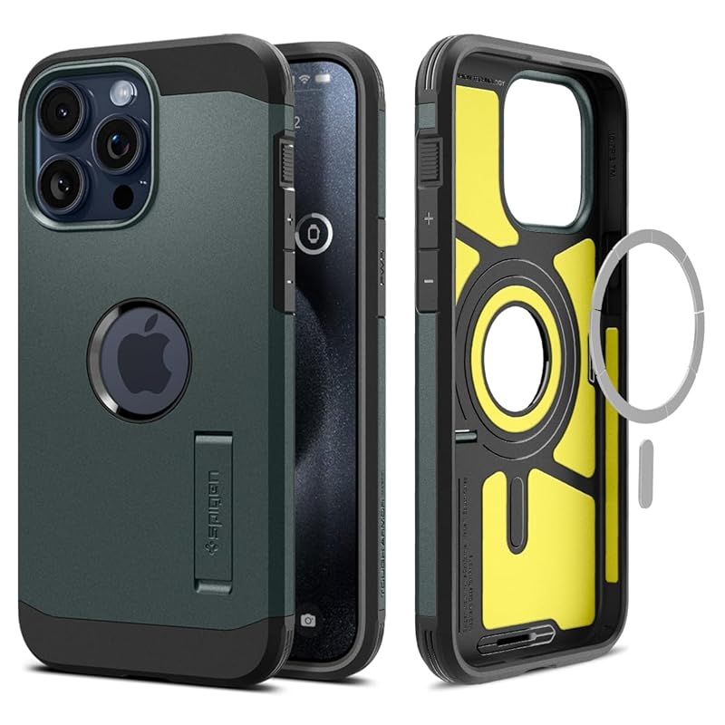 Spigen iPhone 15 Pro Max ケース Magsafe対応 スタンド付き 米軍MIL規格 タフ・アーマー・マグフィット ACS06596 (アビス・グリーン) 0