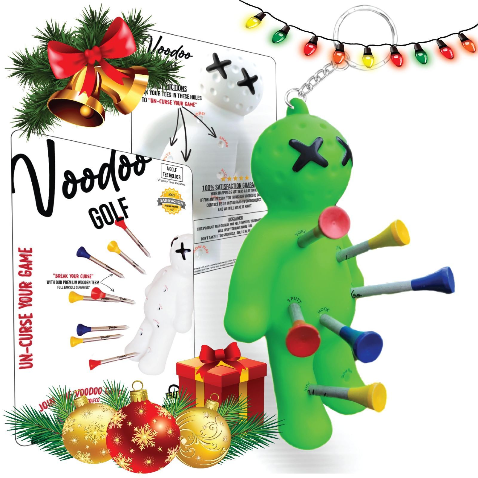 Voodoo ゴルフボール ティーホルダー | ノベルティキーホルダーアクセサリー バッグ用 | メンズギフト | 3 1|4 2 3|4 1 1|2のティーにフィット