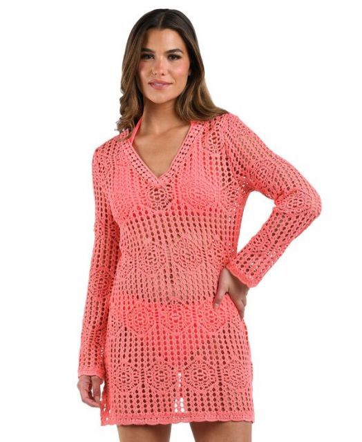 送料無料 ラブランカ レディース ワンピース トップス Women s Waverly Bell-Sleeve Cover-Up Dress Coral Reef