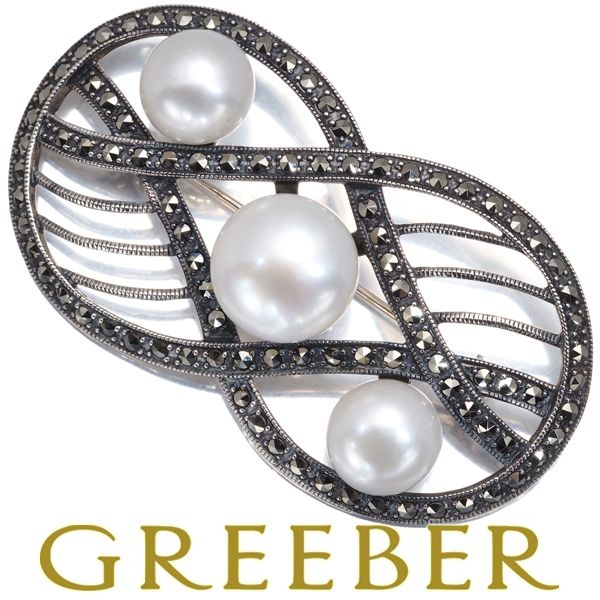 碌山 ROKUZAN ロクザン　シルバー 925 天然石　パール　ブローチ 碌山 ロクザン ブローチ パール 真珠 10.3-13.0mm マーカサイト