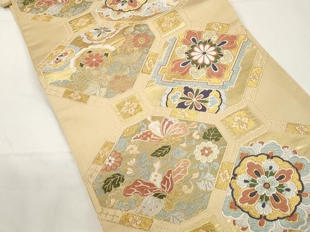 平和屋着物 六通柄袋帯 唐織 泰平線 舞蝶花文 金糸 正絹 CAAX9446yk