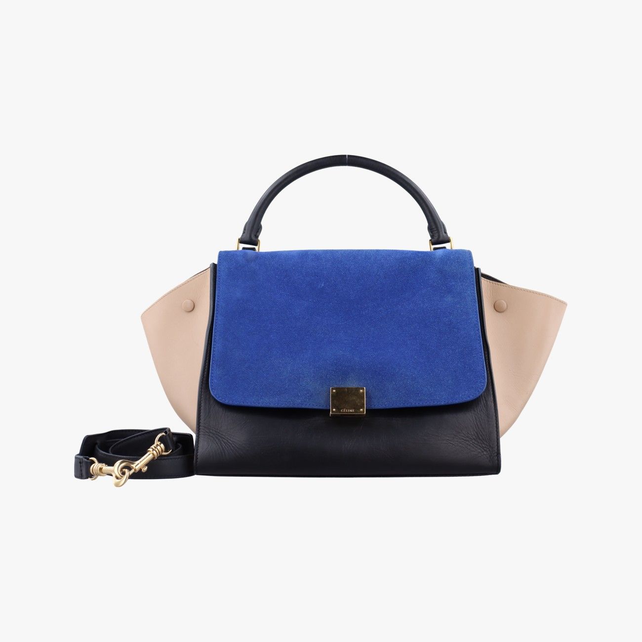 セリーヌCelineトラペーズ ベージ×ブルー×ブラック スエード×レザー S-GM-1101