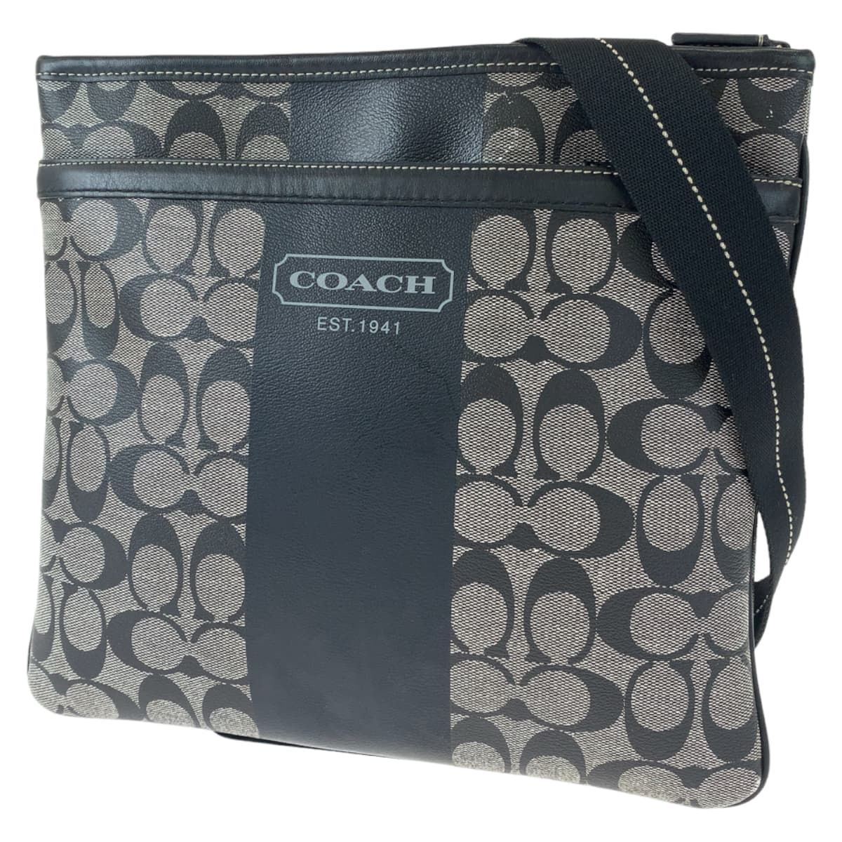 COACH コーチ シグネチャー ヘリテージ ストライプ ブラック 黒 レザー F70591 ショルダーバッグ 斜め掛け レディース 405119  【中古】【中古】