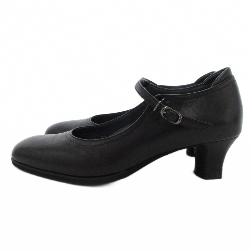 アシックス asics WALKING PEDALA ストラップ パンプス 牛革 チャンキーヒール 24cm 黒 ブラック WP772E-90 |UO