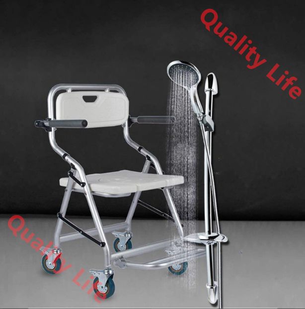 車椅子 シャワーチェアトイレ浴槽ポータブルベッドサイドローリング便座スツール 折りたたみシャワー車椅子 耐久性のある便器椅子 防水バススツール 高齢者用 STEELWINDOWSANDDOORS_COM