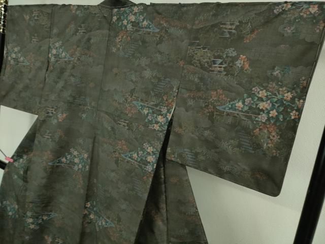 平和屋着物○都喜ヱ門 本場大島紬 連穂符 変わり縞 藤