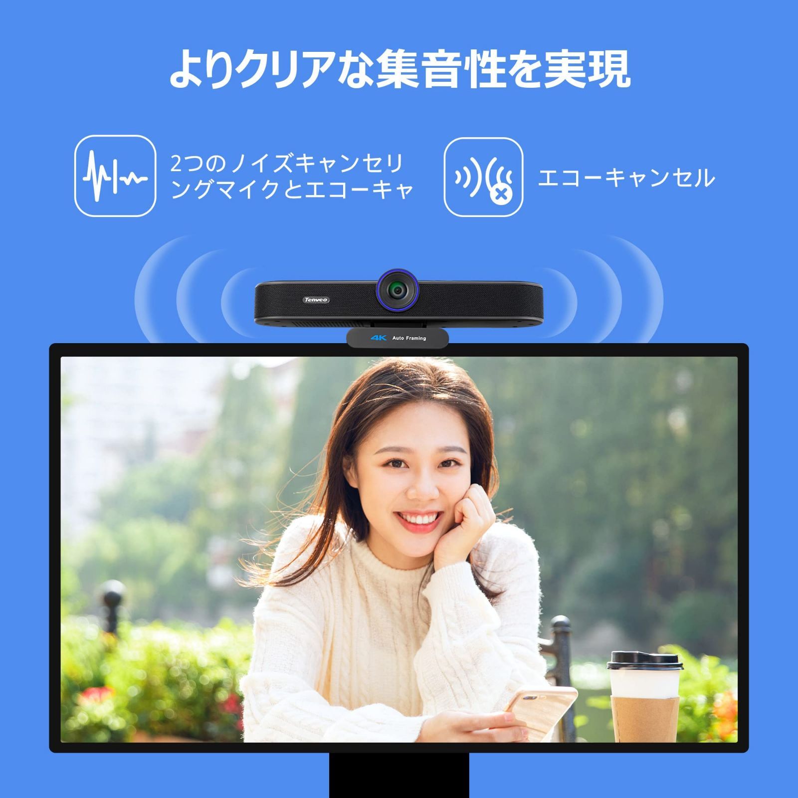 数量限定】AI顔認識広角80°USB&Type-C接続プライバシーカバー付き会議