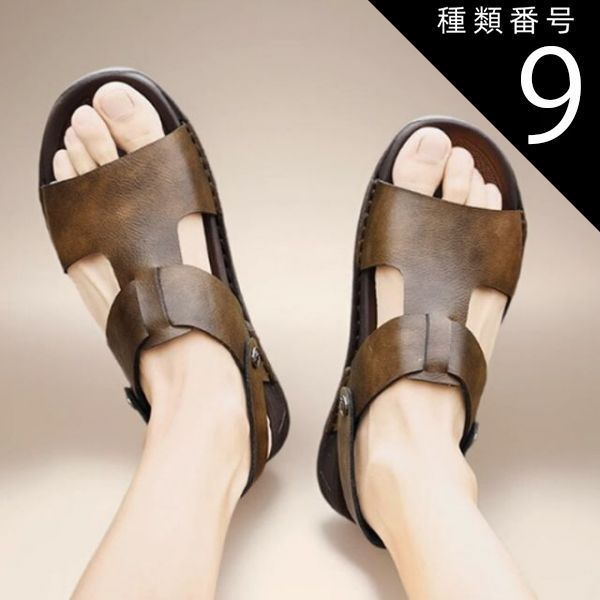 種類9 ブラウン|23.5cm メンズ 2wayサンダル レザーサンダル 本革 ソフトレザー ローマンシューズ おしゃれ シンプル レジャー 春 夏 グレー ブラウン