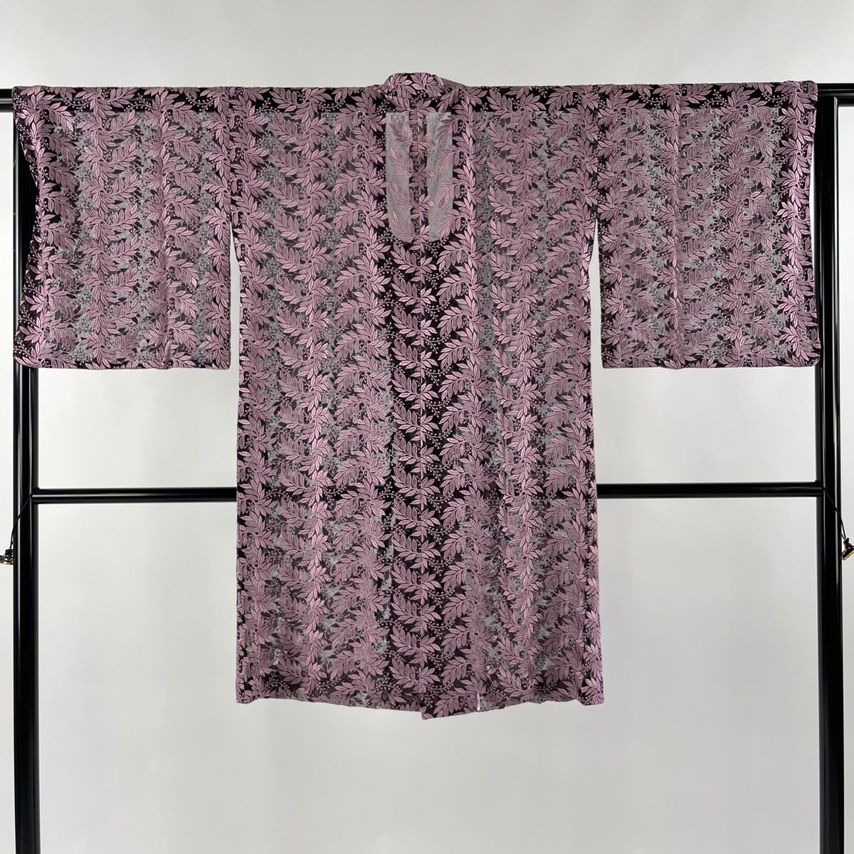 道行 身丈94cm 裄丈70cm L 和装コート 都衿 葉柄 薄紫 正絹