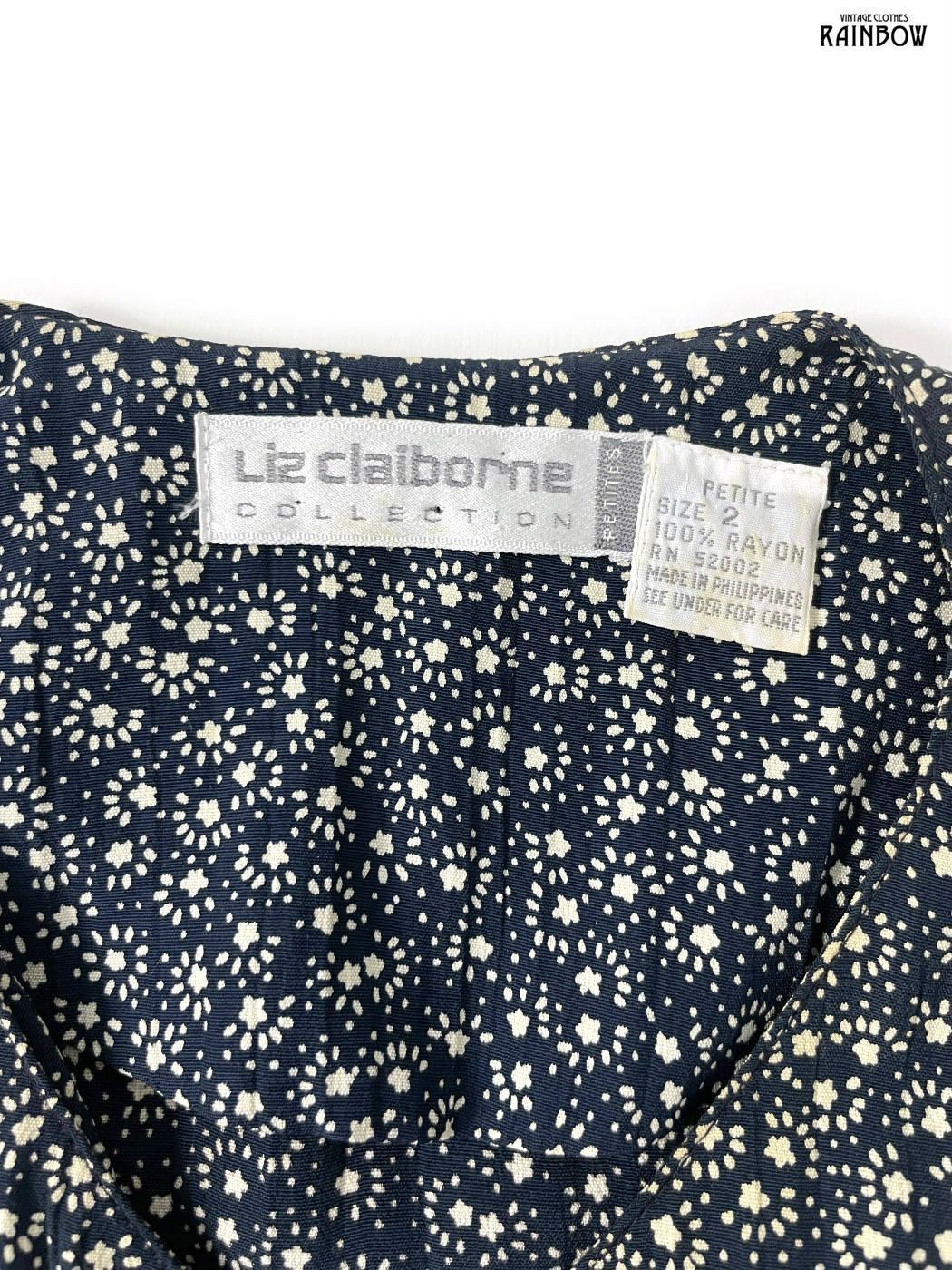 ビンテージ liz claiborne 前開き 総柄 半袖 ワンピース-me.com.kw