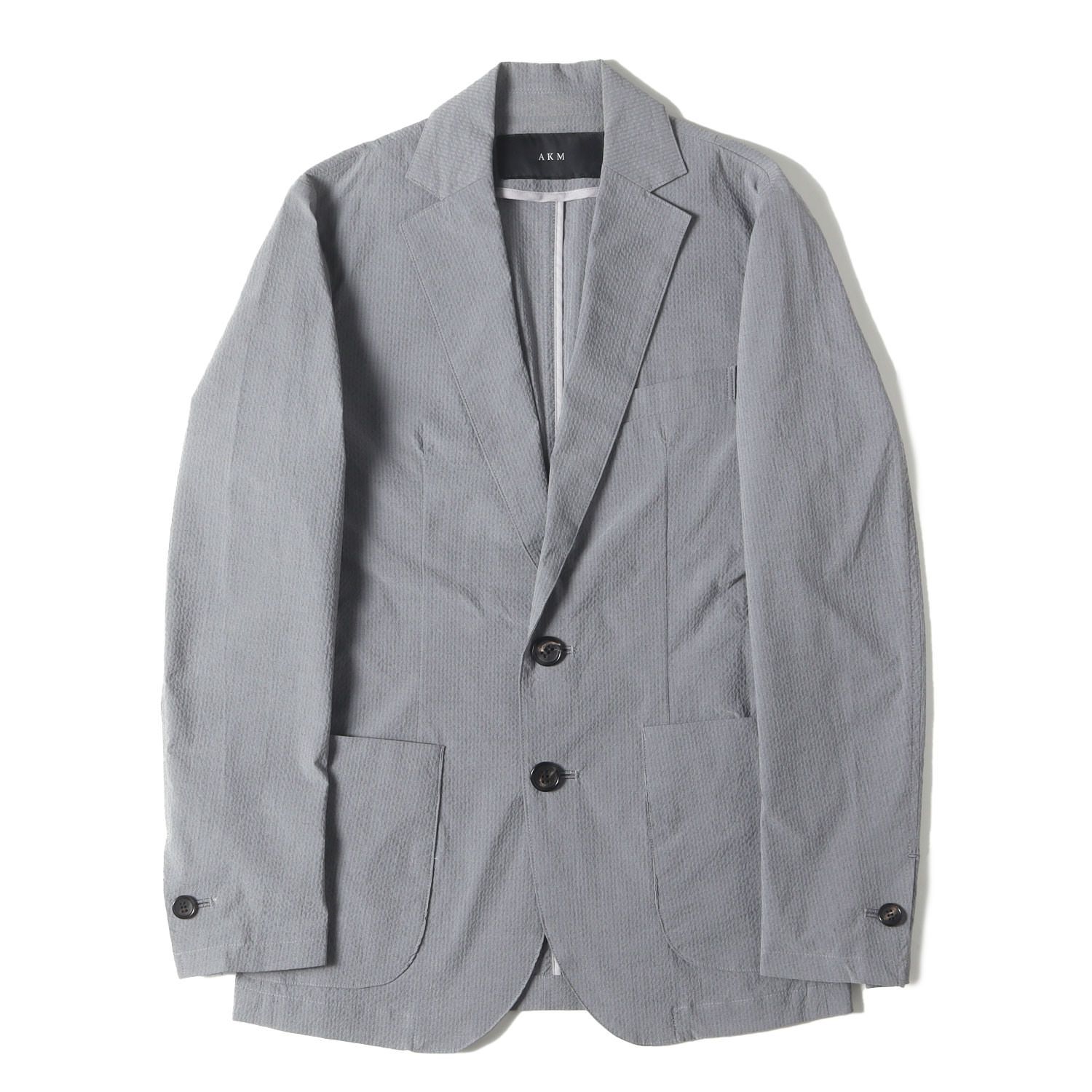 AKM エイケイエム ジャケット サイズ:S / シアサッカー ジャージー 2B テーラード ジャケット (SEER SUCKER JERSEY SWING EASY JKT) / グレー / 日本製 / アウター ブレザー 上着【メンズ】【中古】