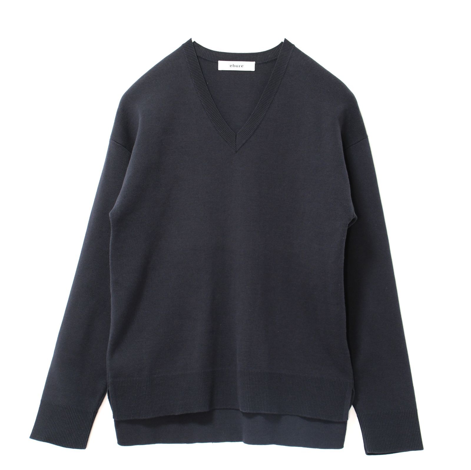 美品 ebure コットンシルクプルオーバー ネイビー Vネック 絹 ニット ebure|エブール シルクコットンVネックニットプルオーバー