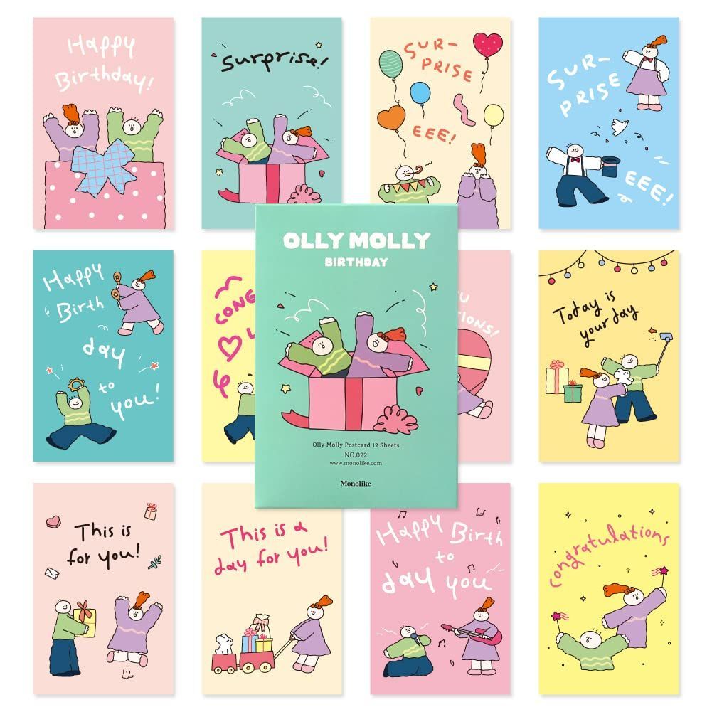 Birthday Molly Olly ポストカード お おめでとう キャラクター葉書 デザイン葉書 グリーティングカード 9 8 x 14 cm オリモリー モノライク
