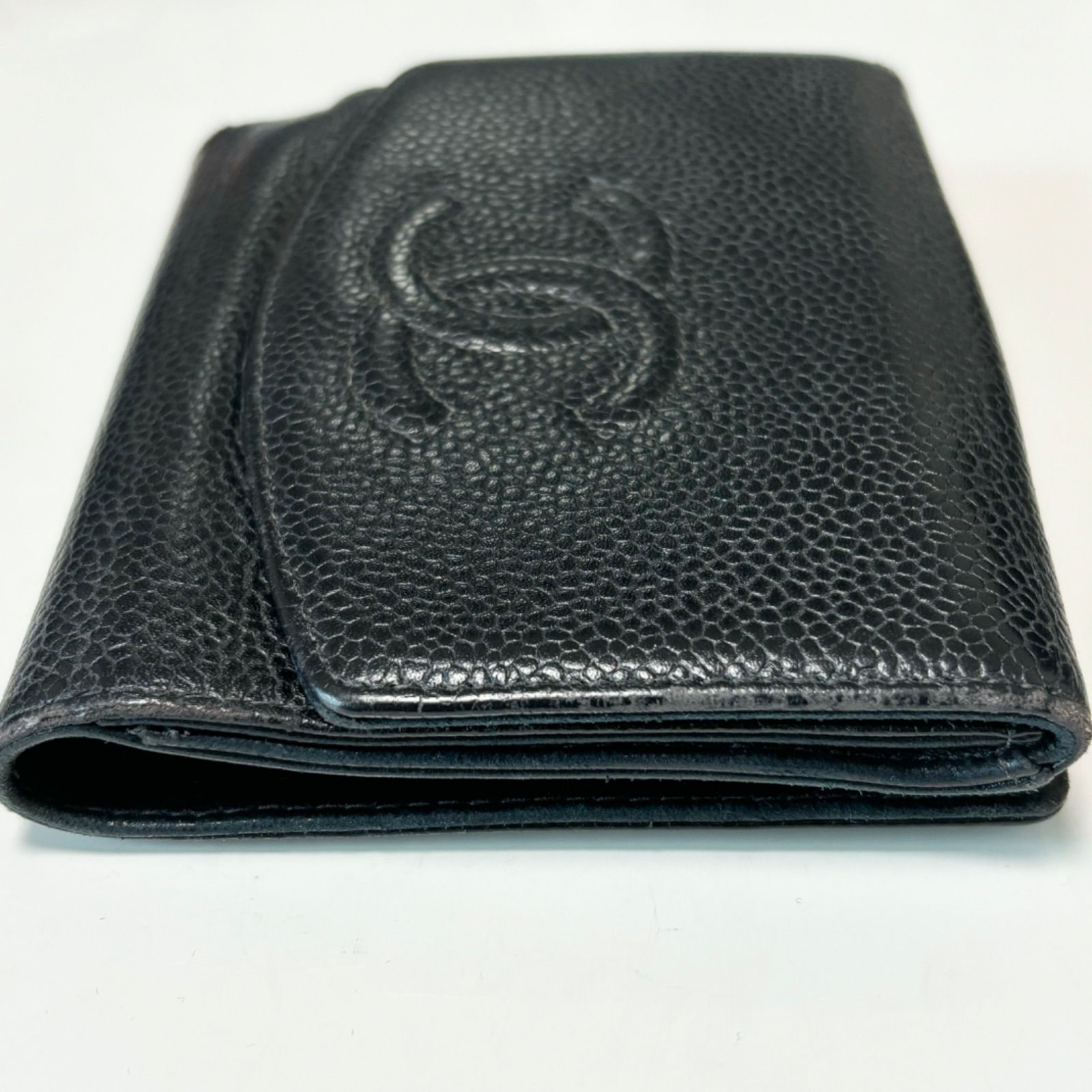 送料無料】CHANEL/シャネル/二つ折り財布/ブラック/キャビアスキン