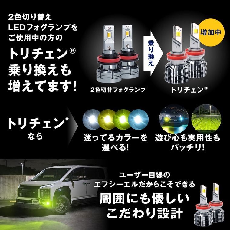 HB4 LED フォグランプ 3色切り替え ホワイト イエロー ライムイエロー フロスティブルー 後付け メモリー機能 12V 左右2個入り トリチェン エフシーエル 【fcl. 直営店】