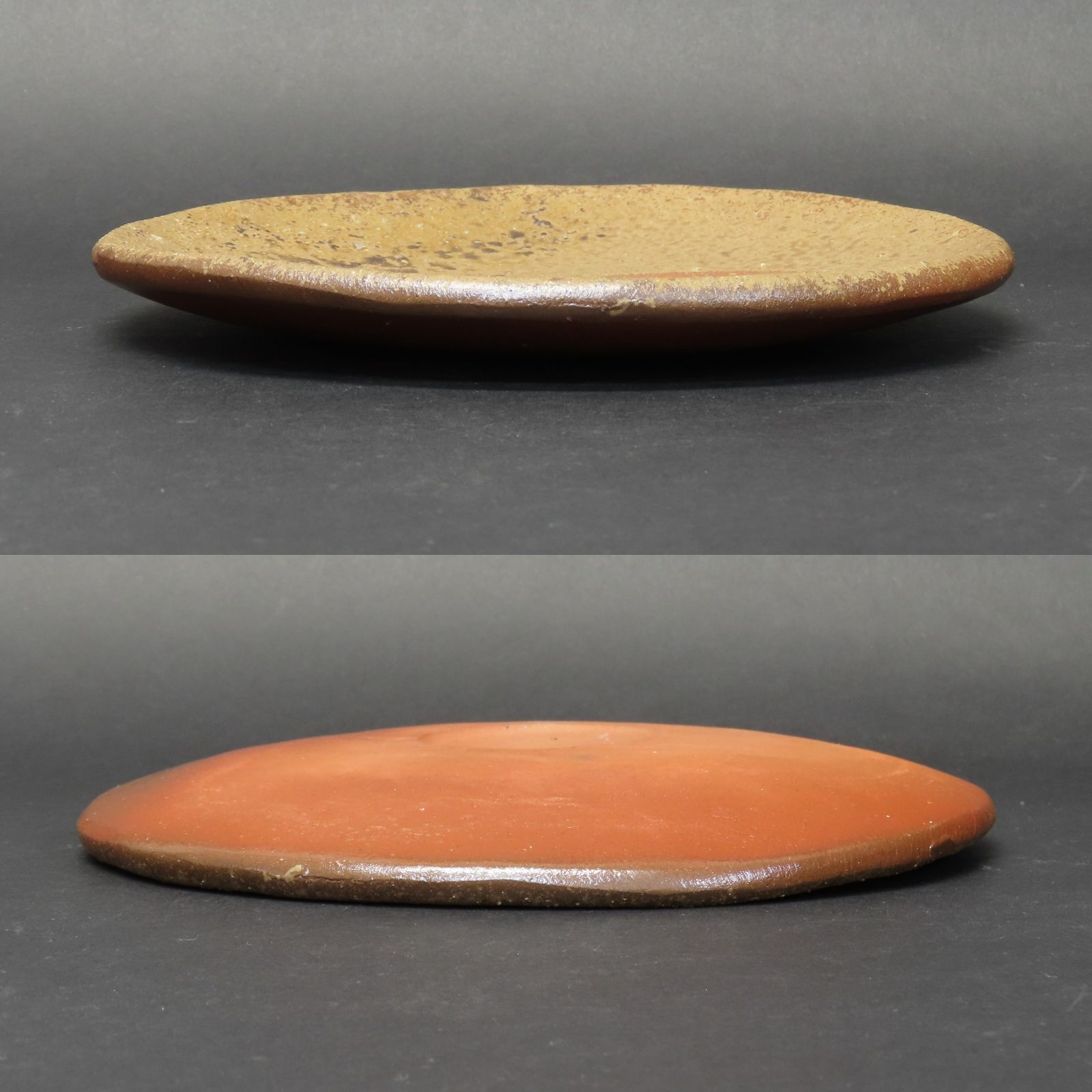 0063 美品 吉本正 真作保証 備前焼 叩き丸皿 20.5cm 在銘 共箱 共布 岡山県重要無形文化財保持者 日本工芸会正会員 師匠:人間国宝 藤原啓 /金重陶陽 古備前
