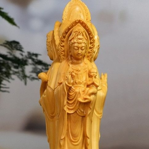 観音菩薩 置物 ツゲの木 オブジェ ゴールド 金 神 神様 仏 仏像