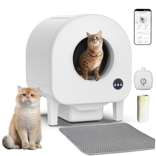 猫 トイレ 自動 全自動猫トイレ 多頭飼い対応 多重防護 安全設計 猫識別機能付き 強力脱臭 排気管 排気ファン搭載 留守番|遠隔操作可 センサー式 自動掃除 定期清掃 物理防臭 猫砂マット付 日本語説明書付き iOS|Android対応mp