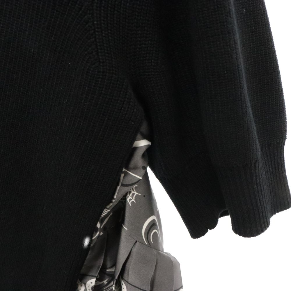 sacai - Sacai サカイ ドッキング Vネック 半袖ニット セーター レディース ブラック/グリーン 20-05165 Sacai (サカイ) ドッキング Vネック 半袖ニット セーター