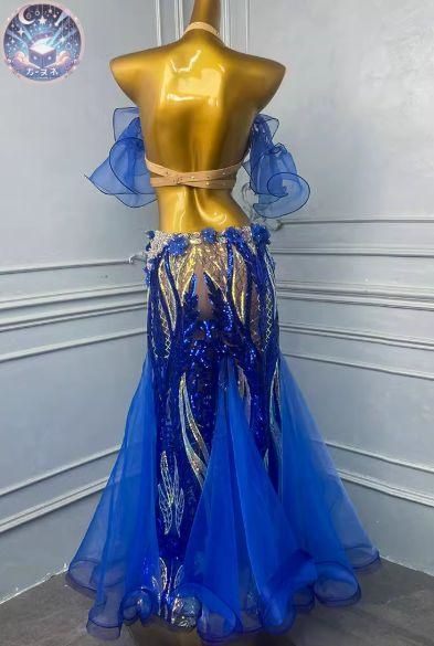 ♥ ベリーダンス衣装 ブラベルトスカートセット ブルー 青 オーダーメイド