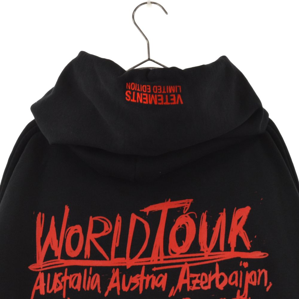 VETEMENTS (ヴェトモン) World Tour HOODIE UA52TR910R コットン プルオーバーパーカー ブラック - メルカリ