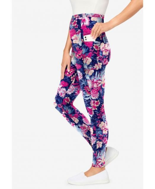 ウーマン ウィズイン レディース レギンス ボトムス Plus Size Tall Stretch Cotton Printed Pocket Legging Navy multi tropical DECORATOM_COM_BR