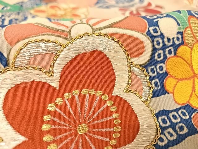 平和屋着物○アンティーク 大正ロマン 訪問着 駒刺繍 雪輪に枝梅