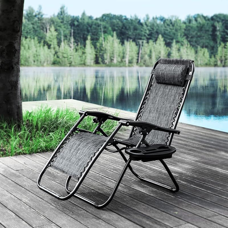 Alebert アウトドアチェア インフィニティチェア 折りたたみ キャンプ メーカー一年 リクライニング 戸外 カップホルダー付き ゼログラビティー ベランダ 庭 花見 砂浜 キャンプ 戸外用 グレー 単品 1