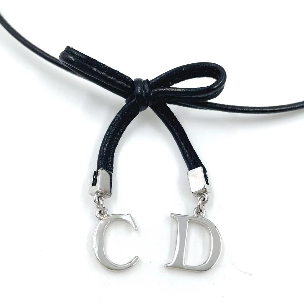 Christian Dior リボン チョーカー レザー×メタル ブラック