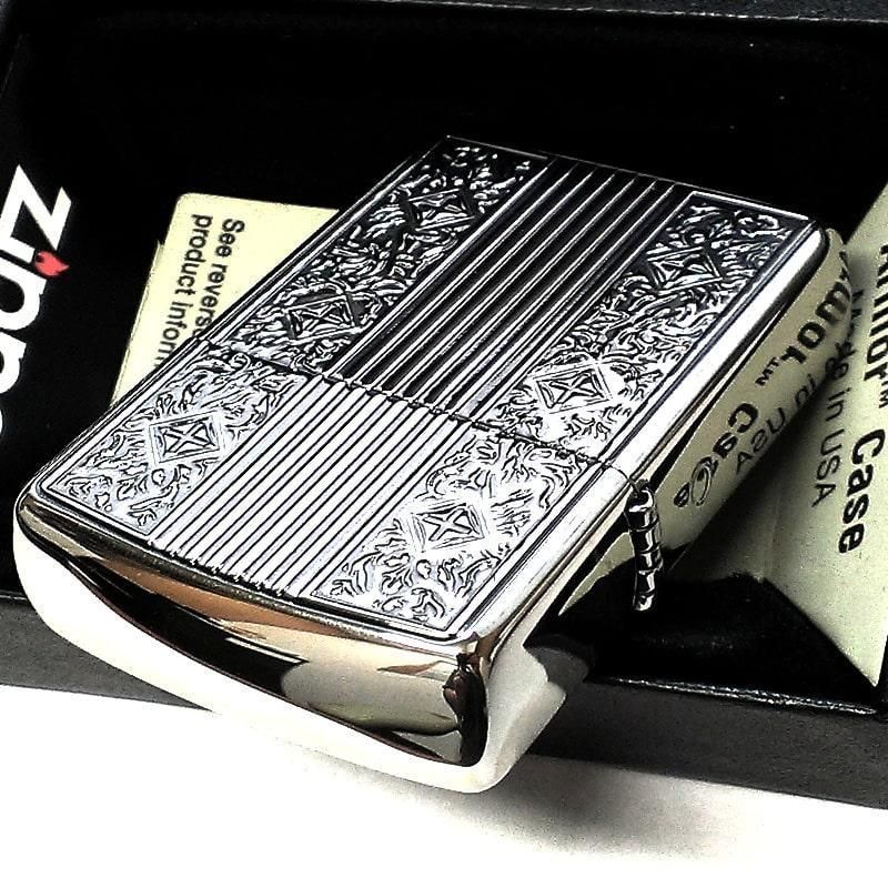 ZIPPO 黒銀 中世模様 重厚アーマー 両面アラベスク ジッポ