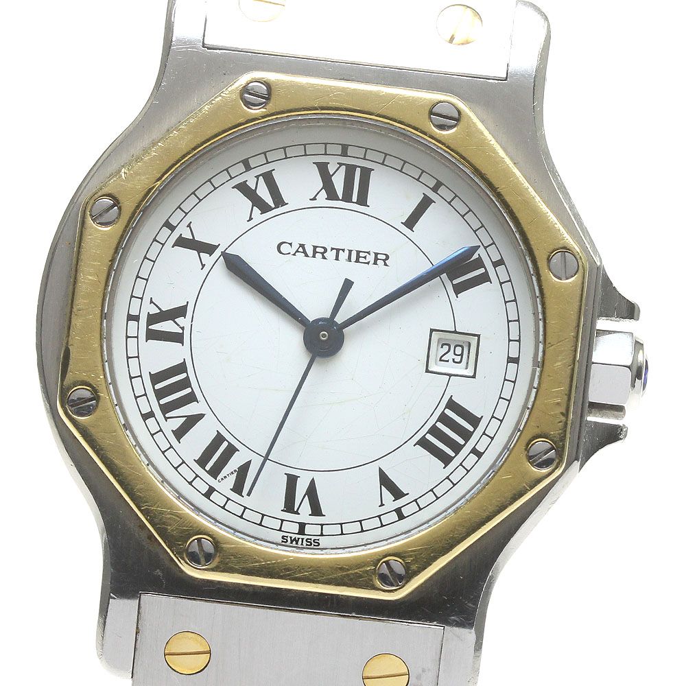 カルティエ CARTIER 81037288 サントスオクタゴンLM 白っぽい デイト 自動巻き メンズ _847491【中古】