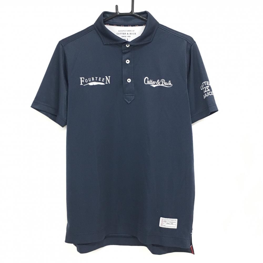 カッターアンドバック 半袖ポロシャツ ネイビー×白 ダイヤ柄 ロゴ刺しゅう メンズ L ゴルフウェア CUTTER＆BUCK