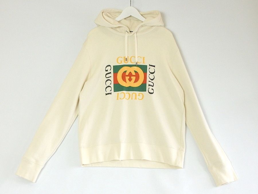 【208309】GUCCI グッチ  ヴィンテージロゴ　パーカー フーディー メンズ  ・M アイボリー