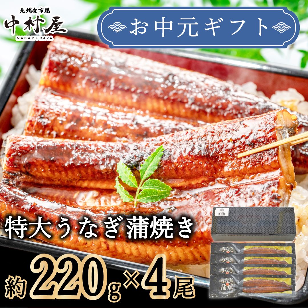 お中元御中元丑の日うなぎ蒲焼きギフト特大220g前後×4尾化粧箱鰻ウナギうなぎ蒲焼蒲焼贈り物