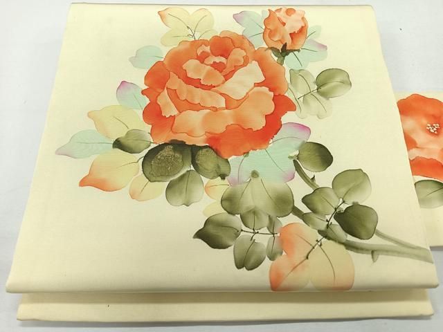 平和屋着物○九寸名古屋帯 手描き 枝花文 正絹 逸品 CAAV7027hy