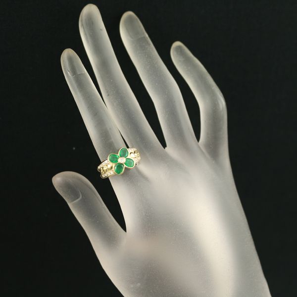 パヴェデザインが上品なエメラルド・ダイヤモンドリング K18YGサイズ11号