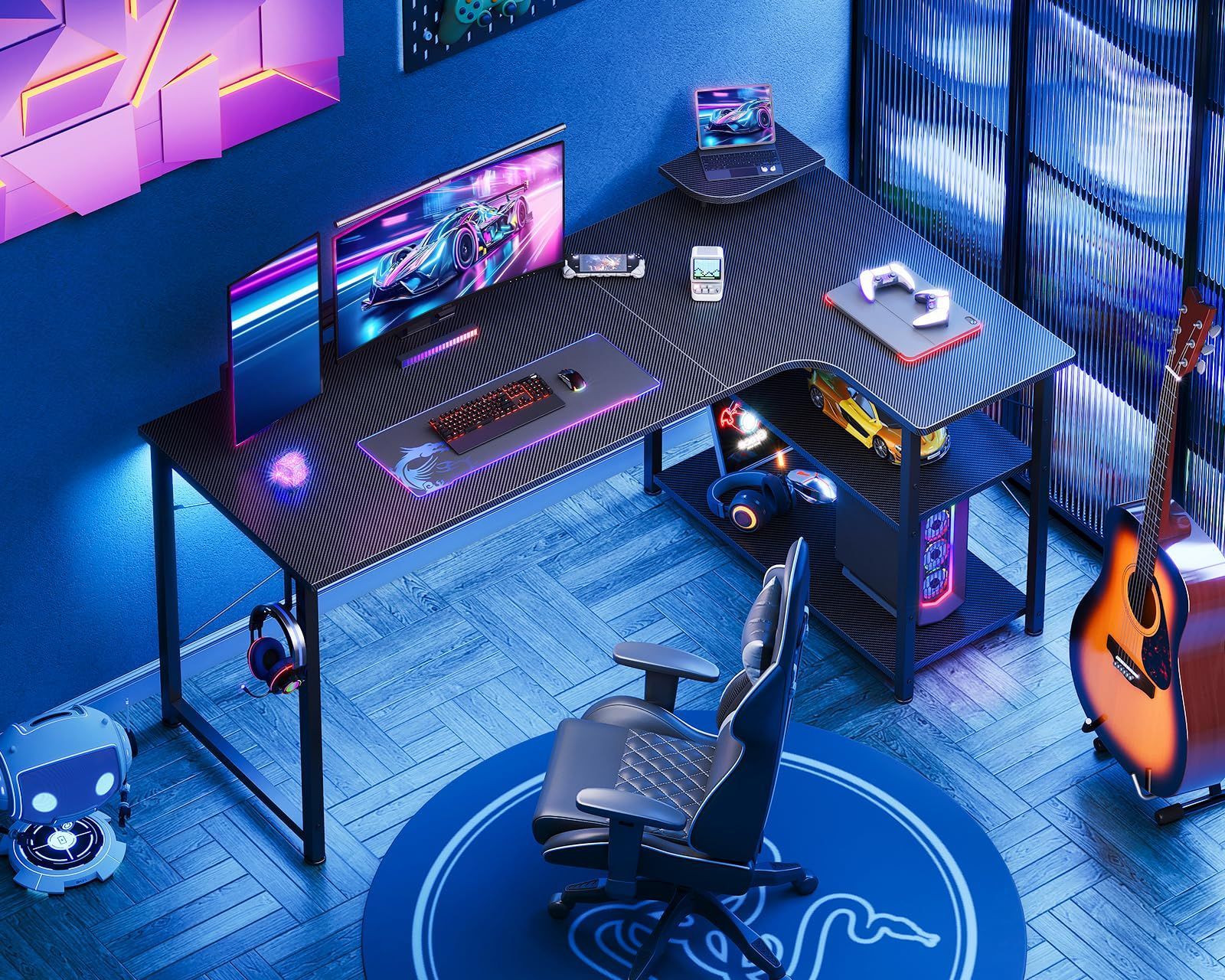 数量 pcデスク desk 棚付き 机 オフィス 勉強机 l字デスク ワーク 幅150 在宅勤務 子 パソコンデスク 作業机 L字型 ゲーミングデスク 組立簡単 右棚 AODK カーボンブラック MARWIL-DEMENAGEMENTS_CH