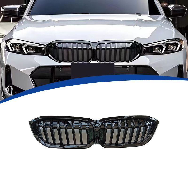 フロントグリル 男女兼用 スタイリッシュ艶黒仕様 BMW 3シリーズ G20 LCI 2025-2025 用 シングルライン グリル 純正交換型 ABS素材 ss