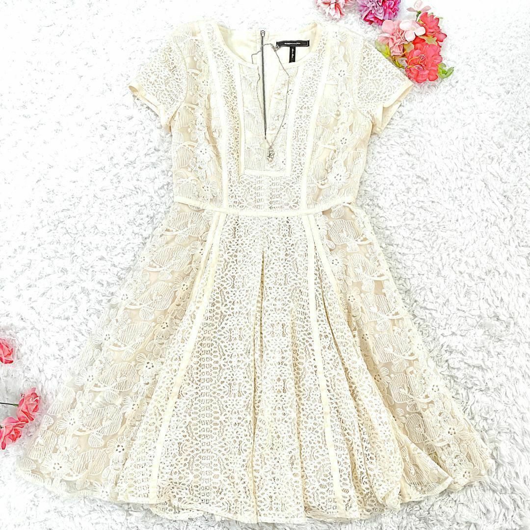 ✨極美品✨ BCBGMAXAZRIA 花柄 総レース ワンピース アイボリー 6 