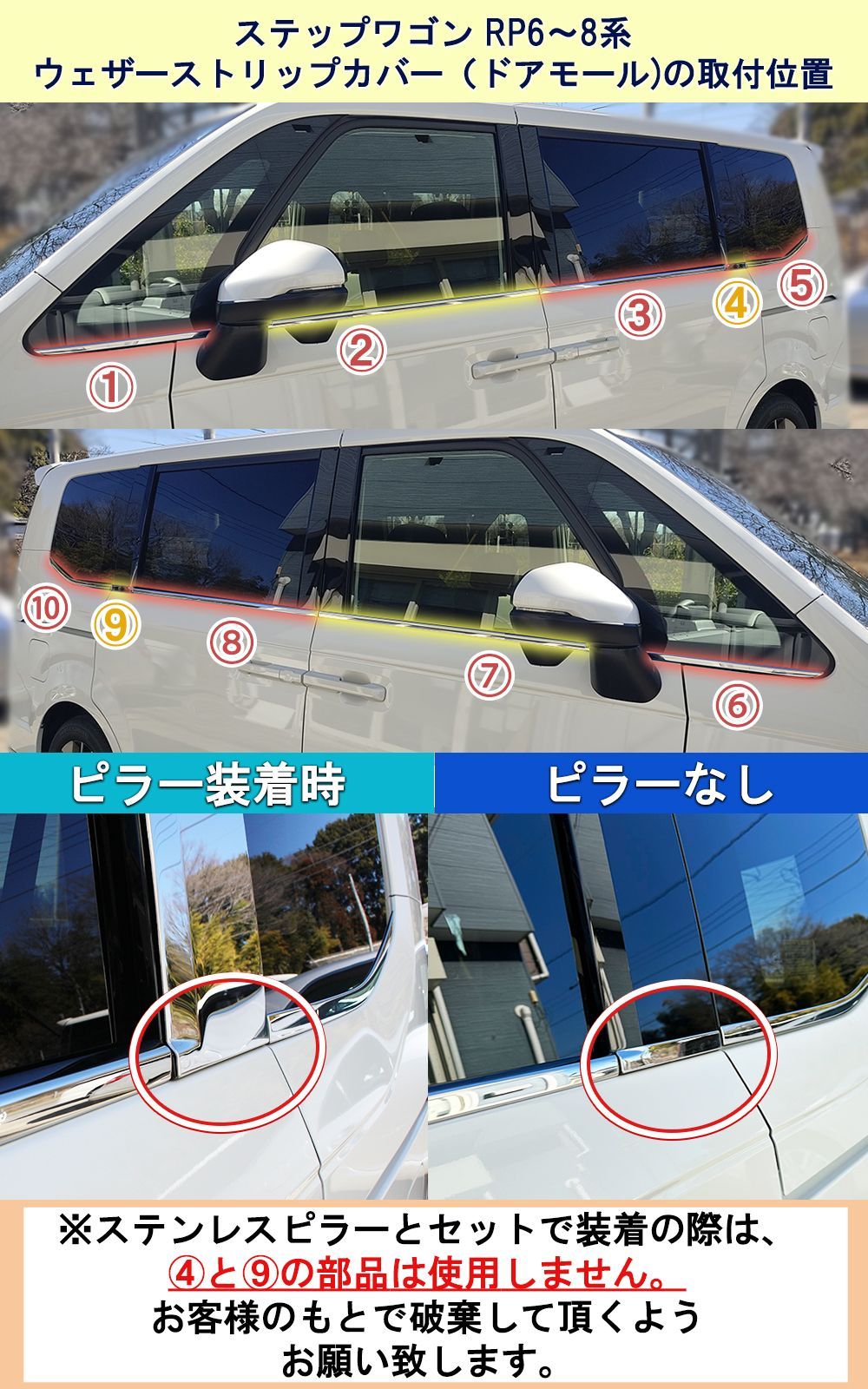 新型ステップワゴン スパーダ エアー RP6 RP7 RP8系 ドアモール 