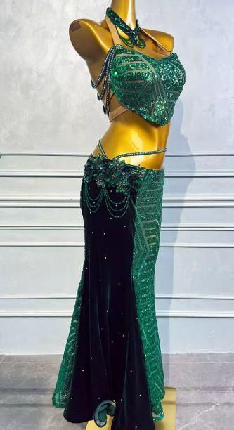 ベリーダンス オリエンタル衣装 グリーン ブラ スカート オーダーメイド