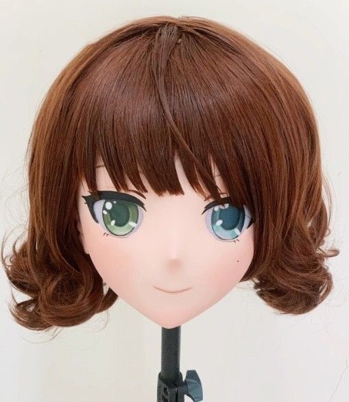 全頭マスク カツラ付き ロック付き NO.29 フルマスク ドール ヘッドロリータ人形 コスプレ マスク 変身 仮装 着ぐるみ 二次元美少女