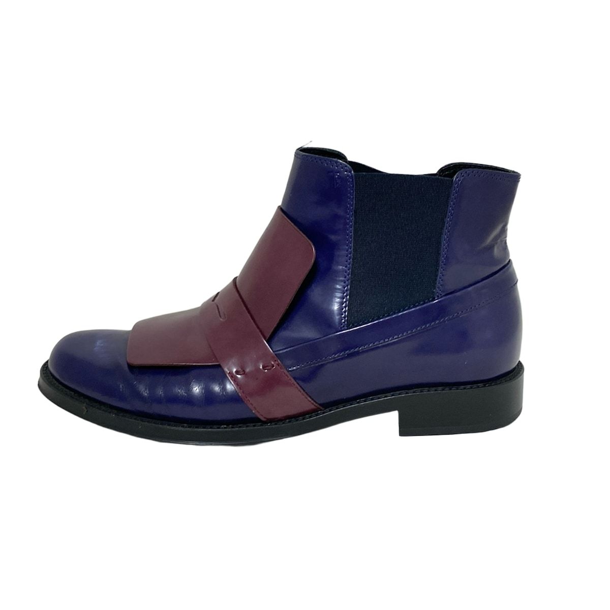 TOD S トッズ ショートブーツ 37 レディース - ダークネイビー×ブラウン×黒 サイドゴア レザー