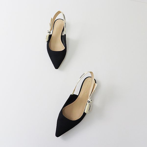 【美品】Dior ディオール リボンストラップ フラットシューズ 36 ディオール24年春夏バレエシューズ、幅広フリンジリボン＆パール