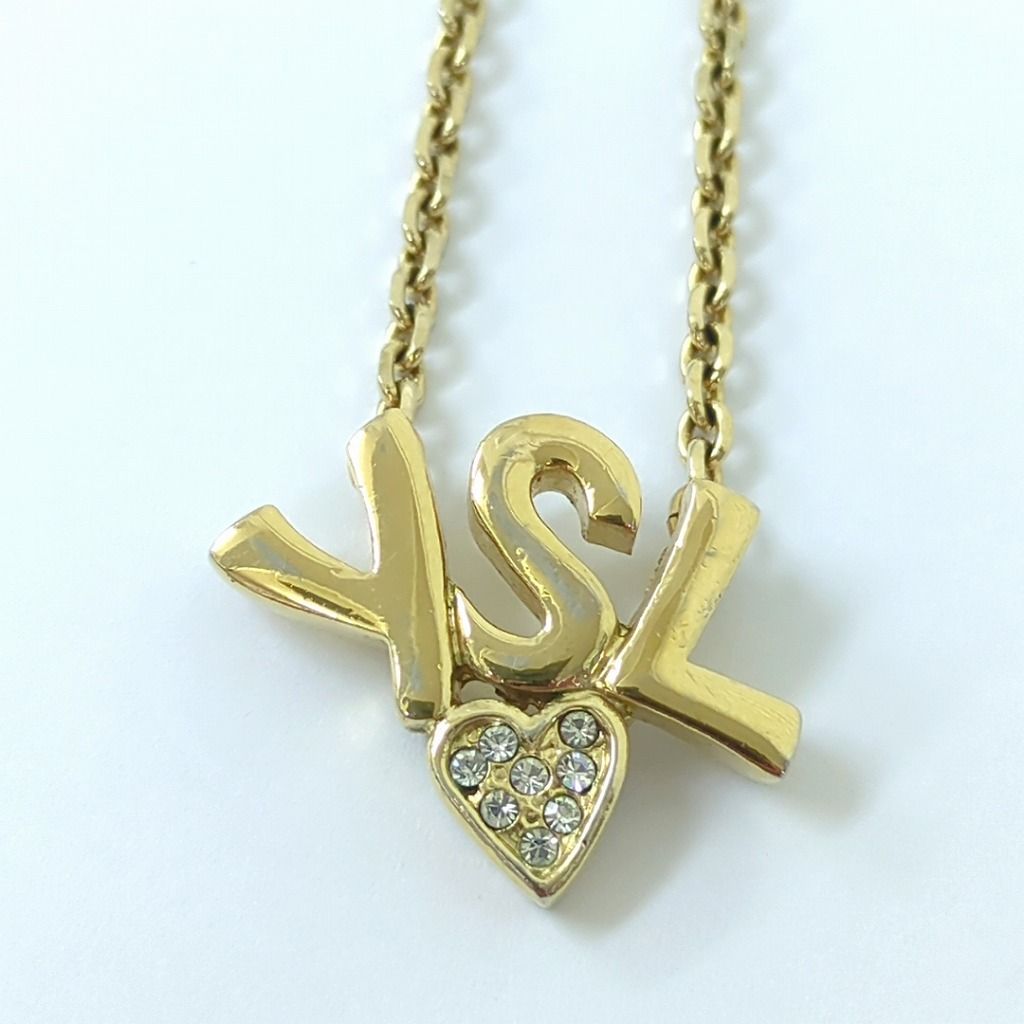 YSL イヴ・サンローラン ラインストーン ネックレス イヴサンローラン YSLロゴ ネックレス GP×ラインストーン