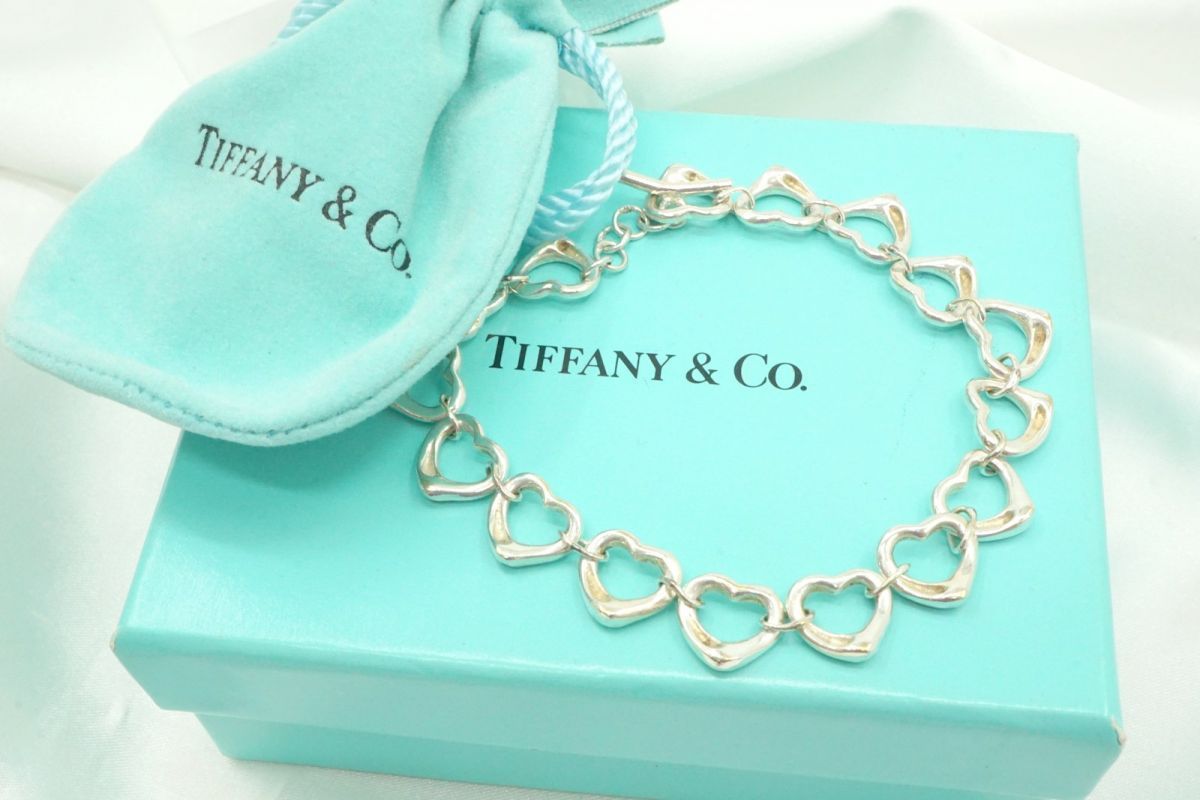 極美品レア ティファニー オープンハート パール 3連 トグル ブレスレット TIFFANY&Co. 美品 ティファニー フル ハート トグル