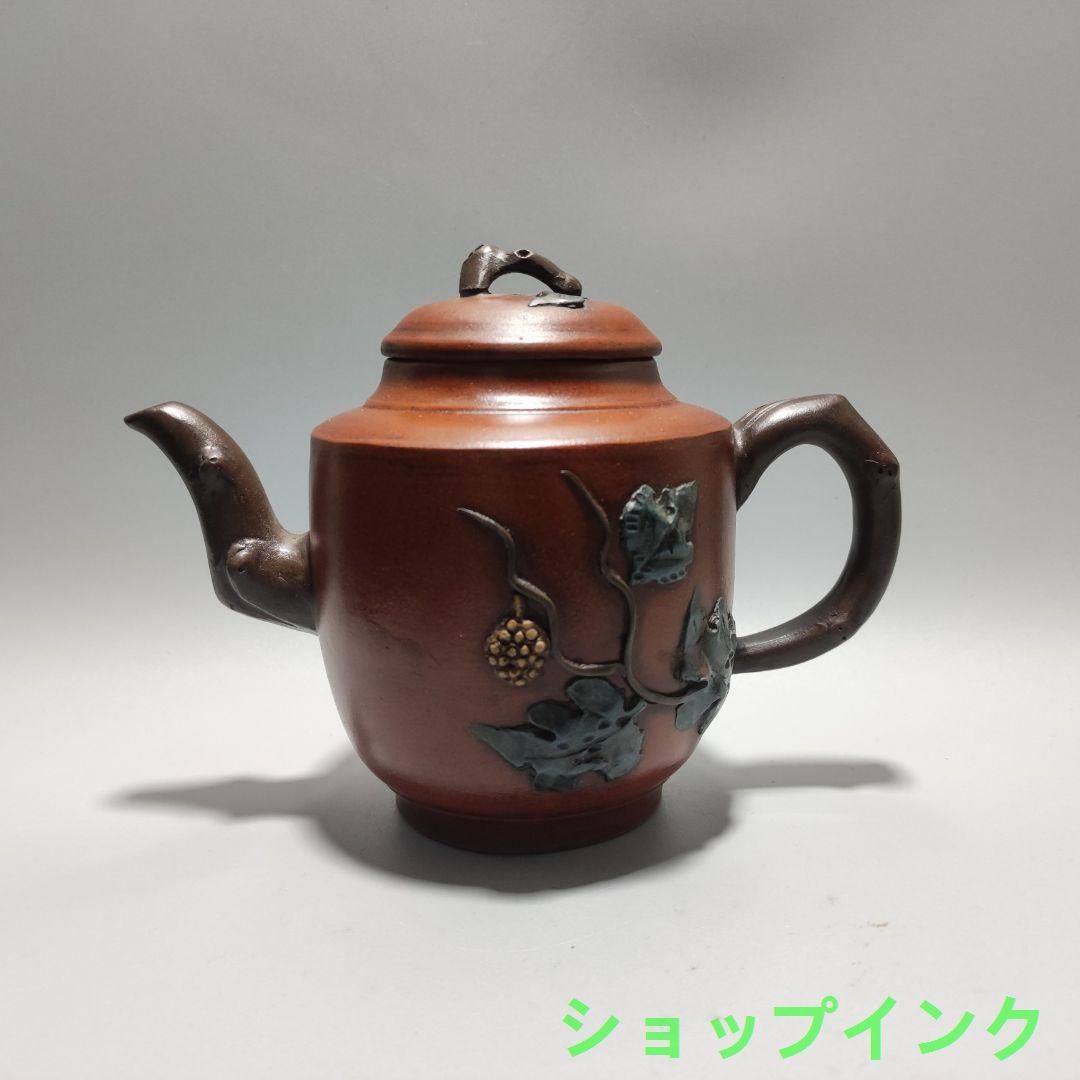 【旧家収集家放出品】 紫砂手彫 茶壺 酒壺 急須 茶道具 煎茶道具 置物 中国古玩 ・原鉱紫泥・宜興紫砂壺・紫砂手彫・茶壺・ 酒壺 ・ 急須