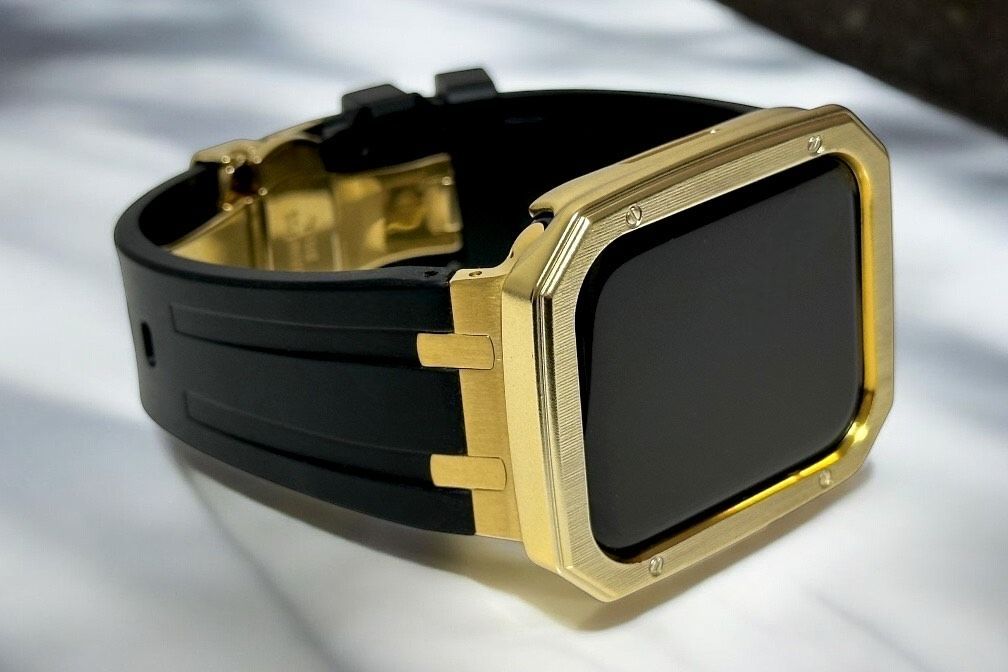 ブラックゴールド アップルウォッチバンド ラバーベルト Apple Watch保護カバー 艶消しケース メンズ レディース 44mm45mm49mm ウルトラ ultra ultra2 se