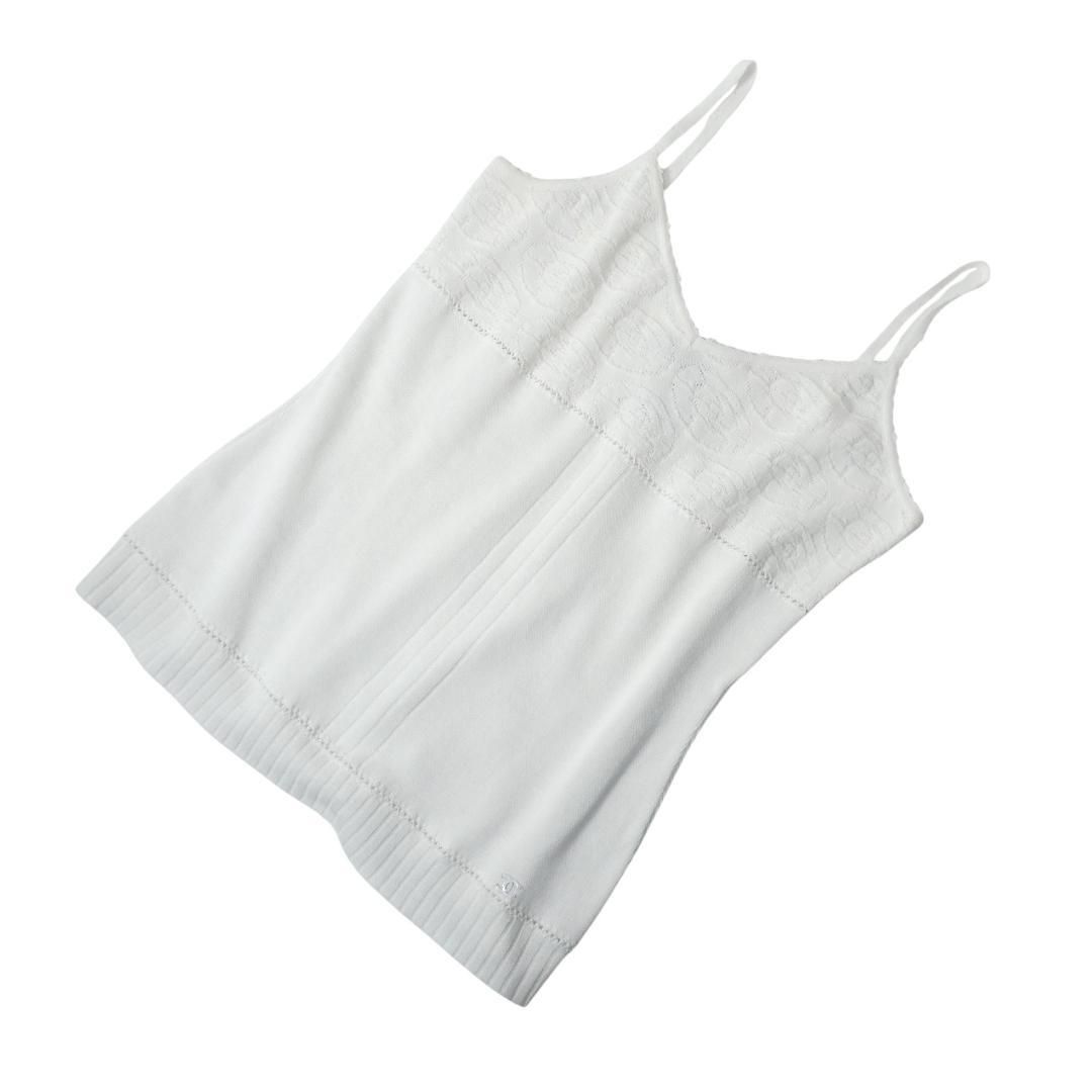 美品ꕥCHANEL カメリア ココマーク キャミソール ノースリーブ 36 美品 CHANEL シャネル サイズ38 カメリア 刺繍 ココマーク コットン